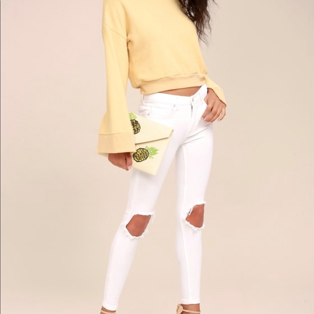 Free People White Busted Knee Skinny Jeans